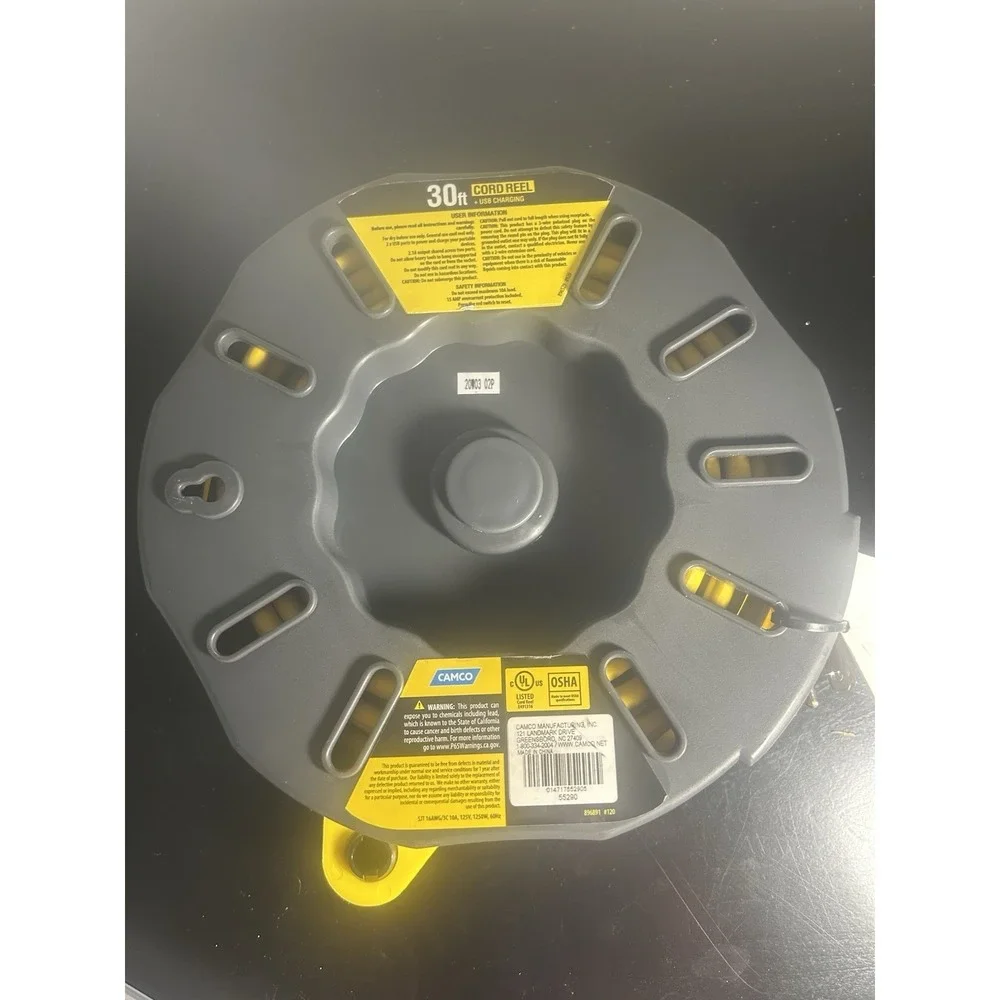Camco Power Grip 30 Ft Extension Cord Reel W/USB Charging Ports